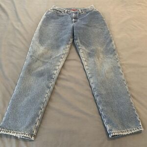 L.L.Bean Double L Jeans‎ Womens 12 Blue High Rise Relaxed Straight Fleece Lined